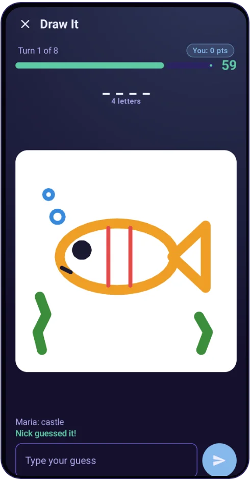 Draw It: a fish being drawn while players guess